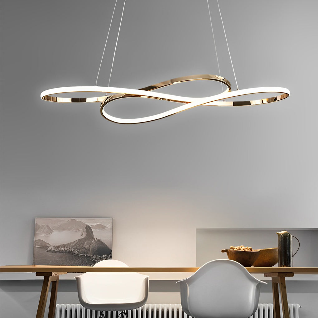 Modern Wavy Double 8 Shaped LED Chandelier Dimmable Nordic Pendant Light for Dining Room and Living Area