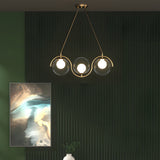 Modern Wavy Gold Linear Island Light with Glass Globe Shades for Dining Room and Kitchen