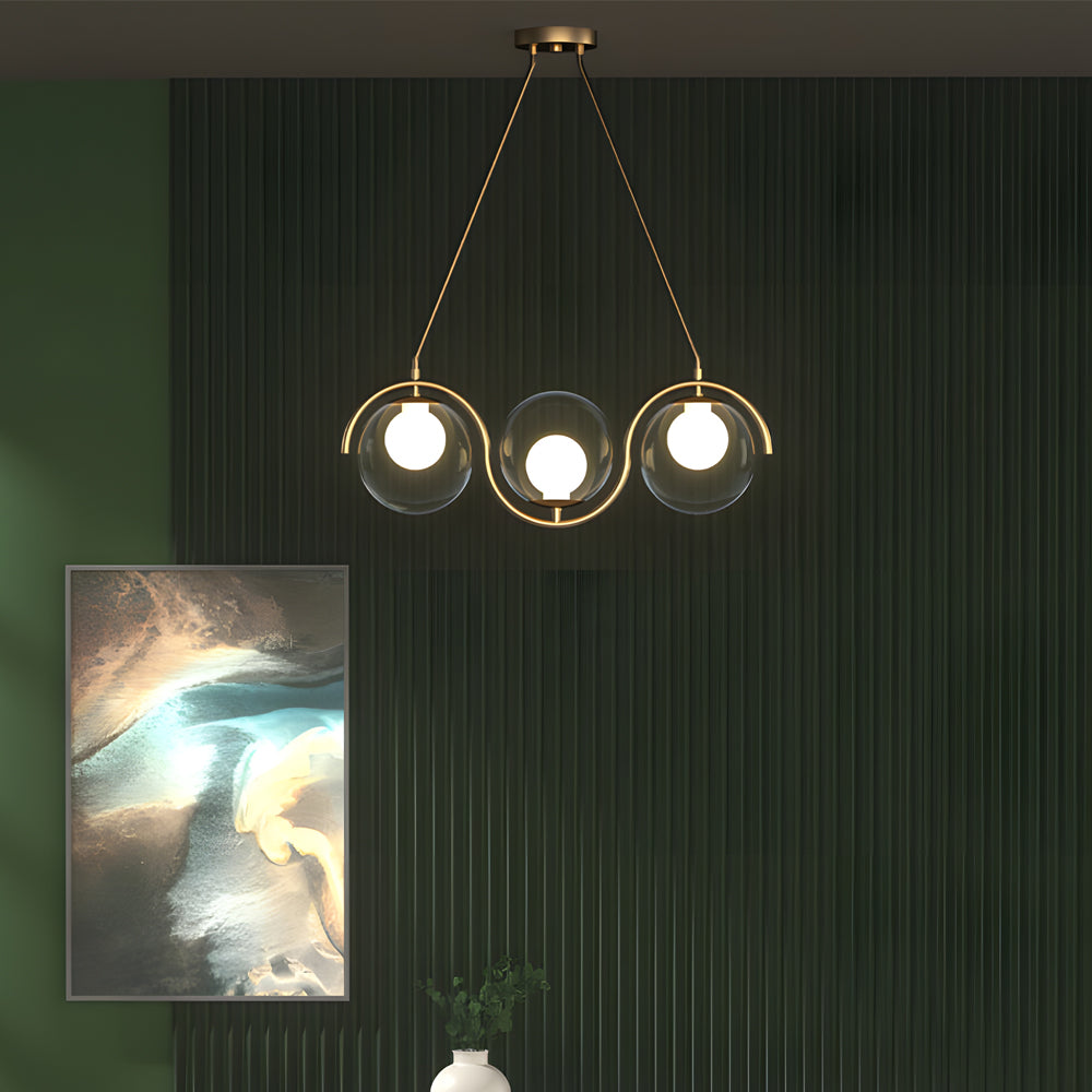 Modern Wavy Gold Linear Island Light with Glass Globe Shades for Dining Room and Kitchen