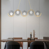 Modern Wavy Gold Linear Island Light with Glass Globe Shades for Dining Room and Kitchen