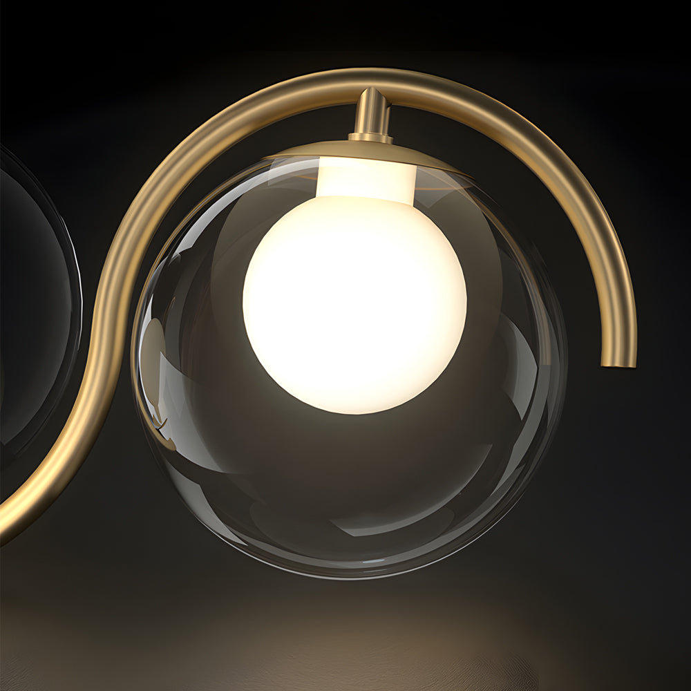 Modern Wavy Gold Linear Island Light with Glass Globe Shades for Dining Room and Kitchen