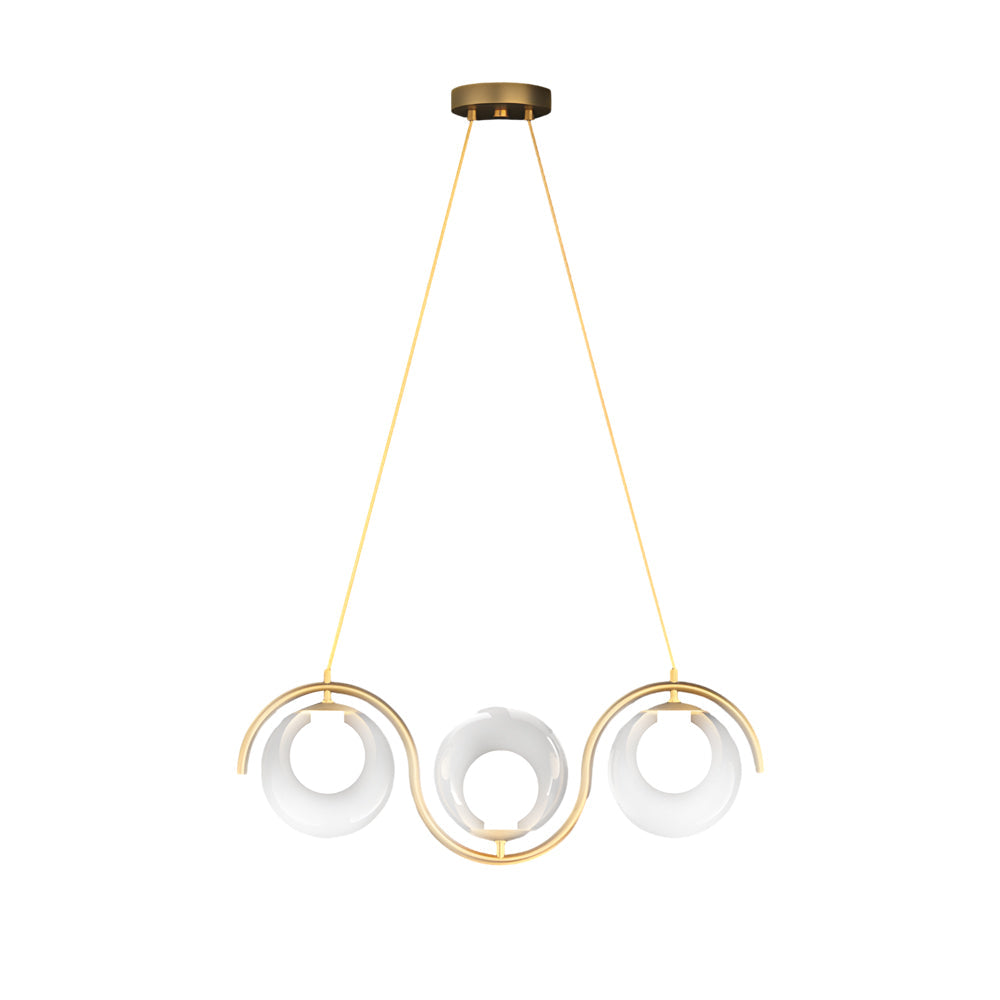 Modern Wavy Gold Linear Island Light with Glass Globe Shades for Dining Room and Kitchen