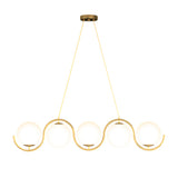 Modern Wavy Gold Linear Island Light with Glass Globe Shades for Dining Room and Kitchen