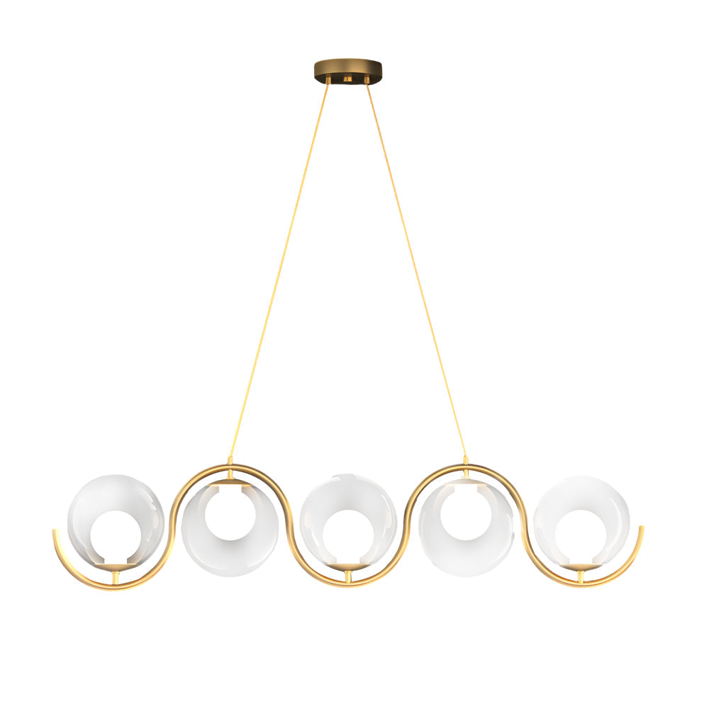 Modern Wavy Gold Linear Island Light with Glass Globe Shades for Dining Room and Kitchen