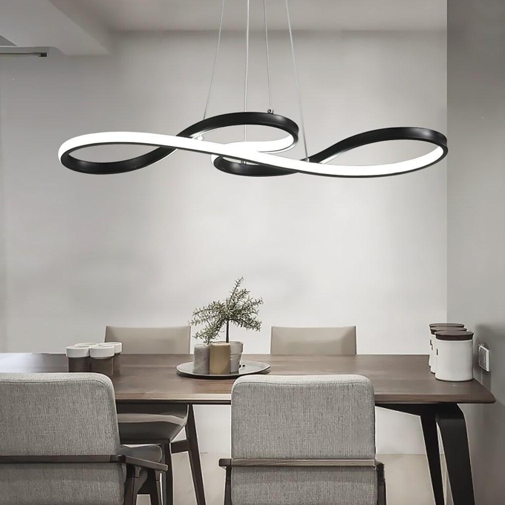Modern Wavy LED Chandelier Metal and Silica Gel Abstract Curved Strip Pendant Light for Dining Room