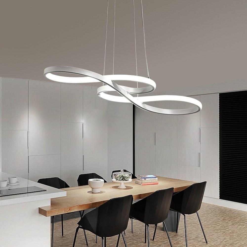 Modern Wavy LED Chandelier Metal and Silica Gel Abstract Curved Strip Pendant Light for Dining Room