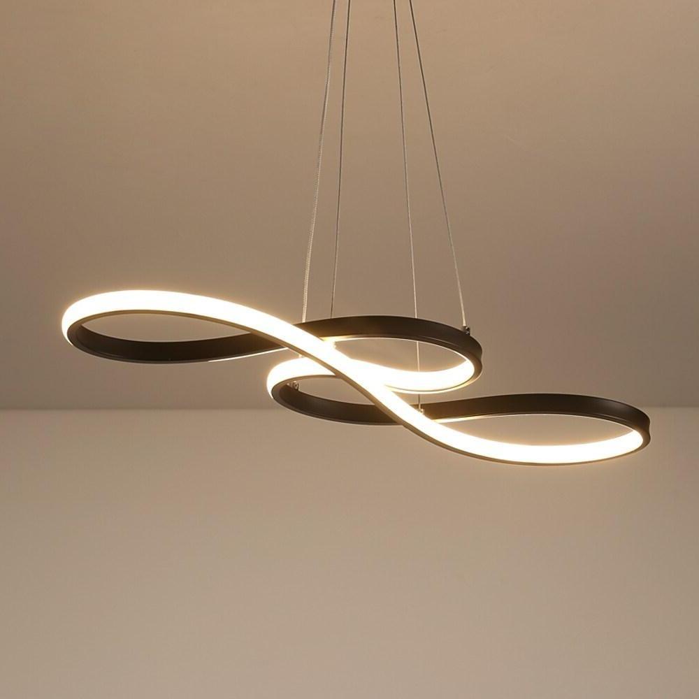Modern Wavy LED Chandelier Metal and Silica Gel Abstract Curved Strip Pendant Light for Dining Room