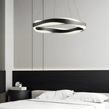 Modern Wavy LED Pendant Light Black Linear and Round Textured Acrylic Chandelier for Living Room