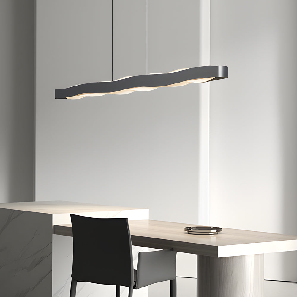 Modern Wavy LED Pendant Light Black Linear and Round Textured Acrylic Chandelier for Living Room