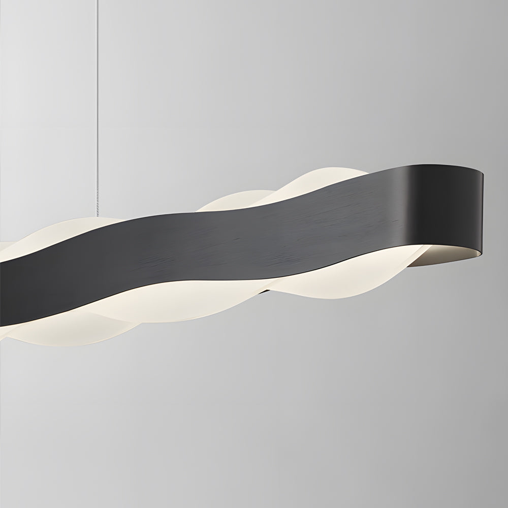 Modern Wavy LED Pendant Light Black Linear and Round Textured Acrylic Chandelier for Living Room