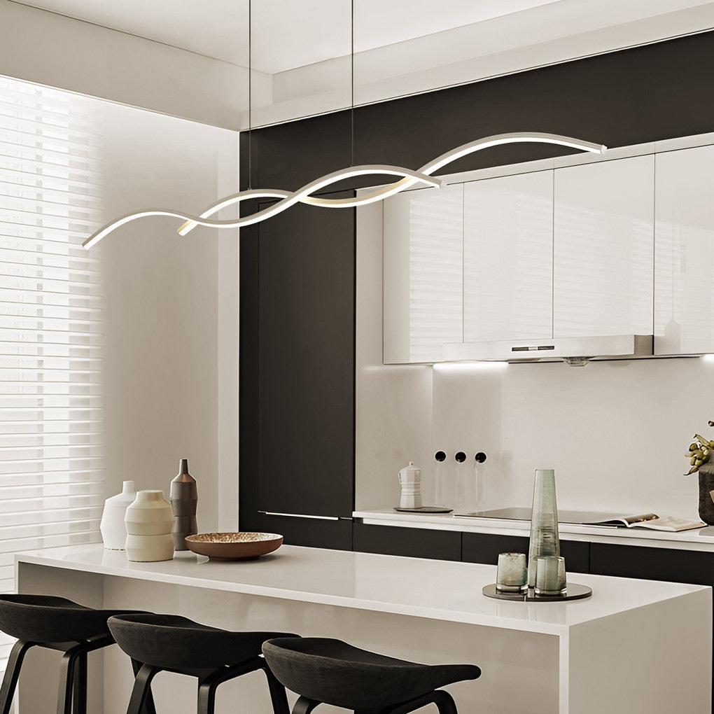 Modern Wavy LED Pendant Light Minimalist Nordic Dining Room Chandelier Adjustable Aluminum Hanging Fixture