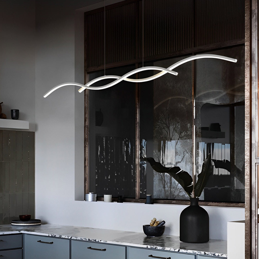 Modern Wavy LED Pendant Light Minimalist Nordic Dining Room Chandelier Adjustable Aluminum Hanging Fixture
