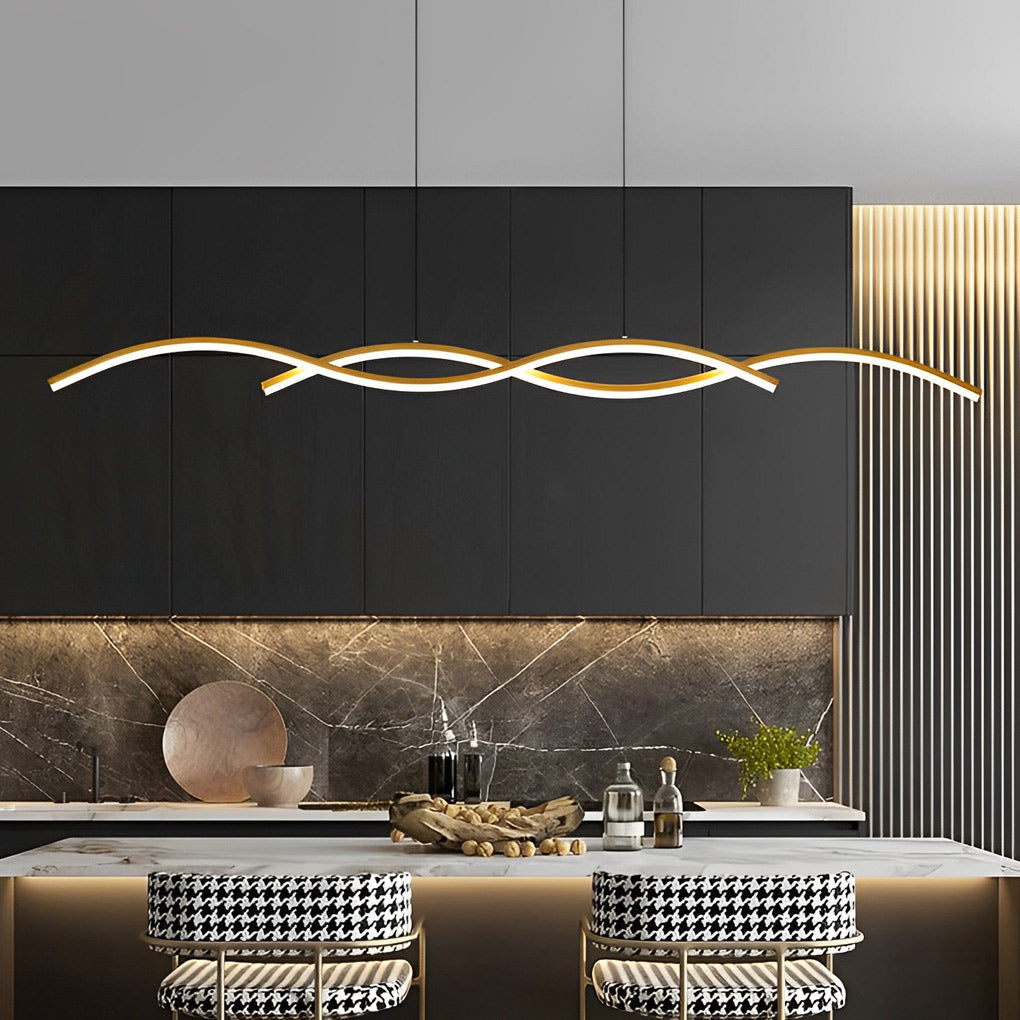 Modern Wavy LED Pendant Light Minimalist Nordic Dining Room Chandelier Adjustable Aluminum Hanging Fixture