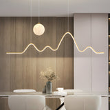 Modern Wavy Linear LED Kitchen Island Pendant Light with 3D Moon Shade 47 Inch