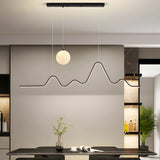 Modern Wavy Linear LED Kitchen Island Pendant Light with 3D Moon Shade 47 Inch