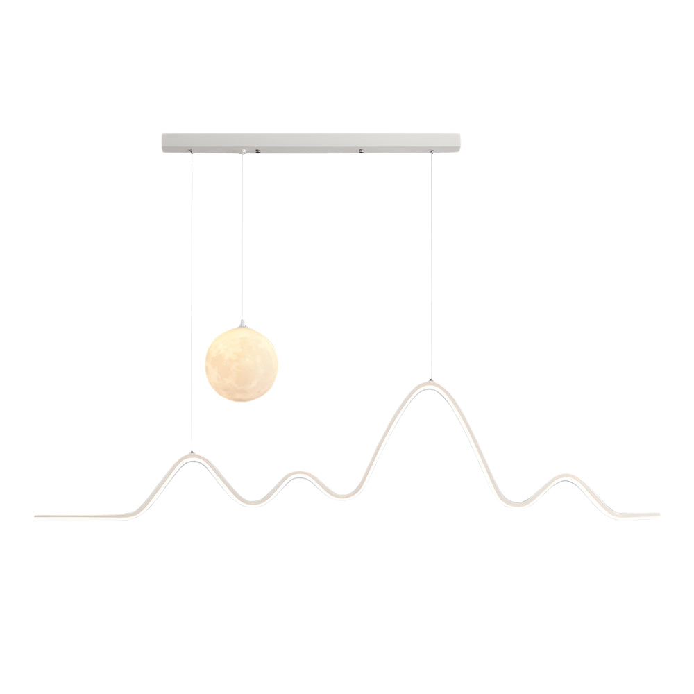 Modern Wavy Linear LED Kitchen Island Pendant Light with 3D Moon Shade 47 Inch