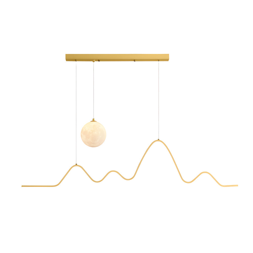 Modern Wavy Linear LED Kitchen Island Pendant Light with 3D Moon Shade 47 Inch
