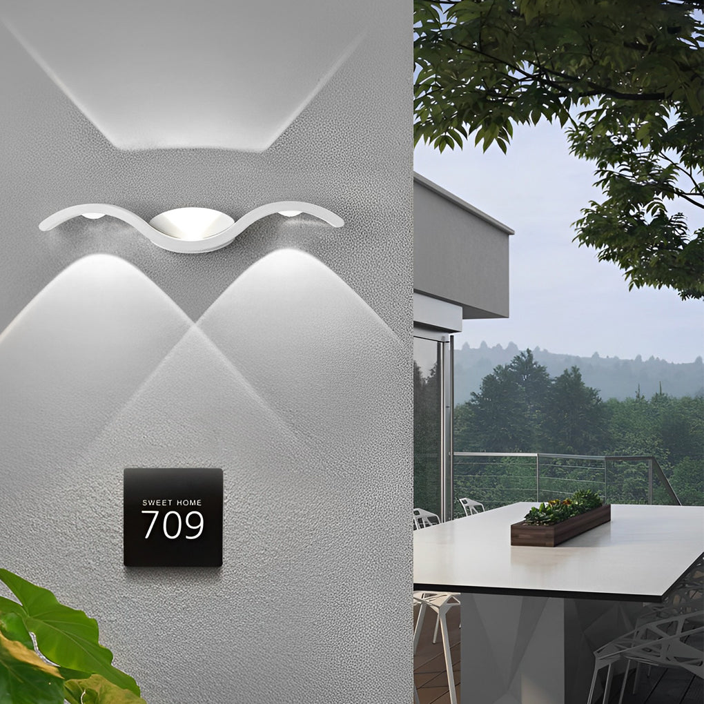 Modern Wavy Seagull LED Outdoor Wall Sconce Waterproof Up and Down Exterior Garden Light