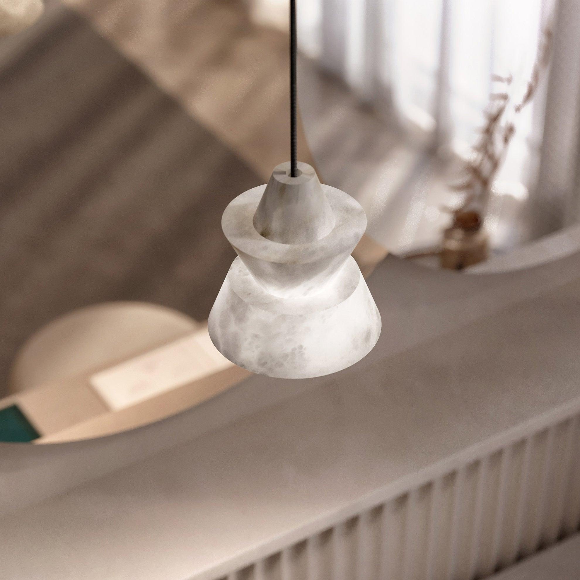 Modern White Alabaster Stone Pendant Light Natural Veining Ceiling Fixture