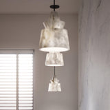 Modern White Alabaster Stone Pendant Light Natural Veining Ceiling Fixture