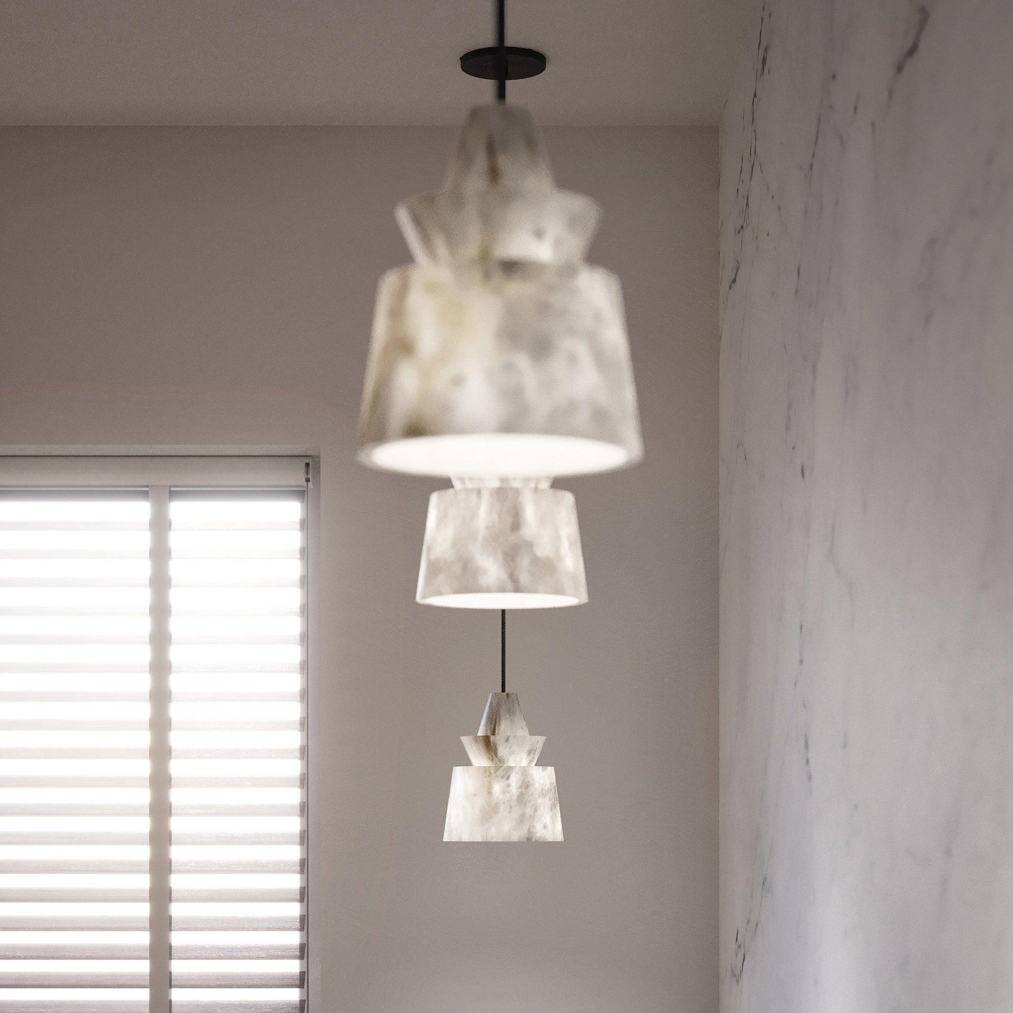 Modern White Alabaster Stone Pendant Light Natural Veining Ceiling Fixture