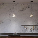 Modern White Alabaster Stone Pendant Light Natural Veining Ceiling Fixture