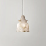 Modern White Alabaster Stone Pendant Light Natural Veining Ceiling Fixture