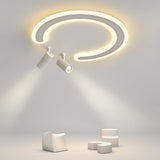 Modern White Arc Flush Mount Ceiling Light with Adjustable Spotlight for Study and Bedroom