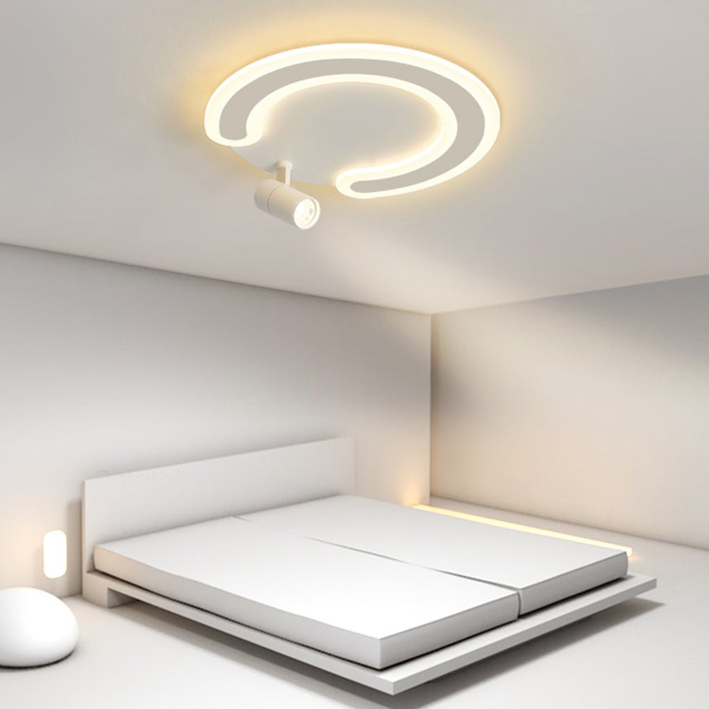 Modern White Arc Flush Mount Ceiling Light with Adjustable Spotlight for Study and Bedroom