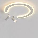Modern White Arc Flush Mount Ceiling Light with Adjustable Spotlight for Study and Bedroom