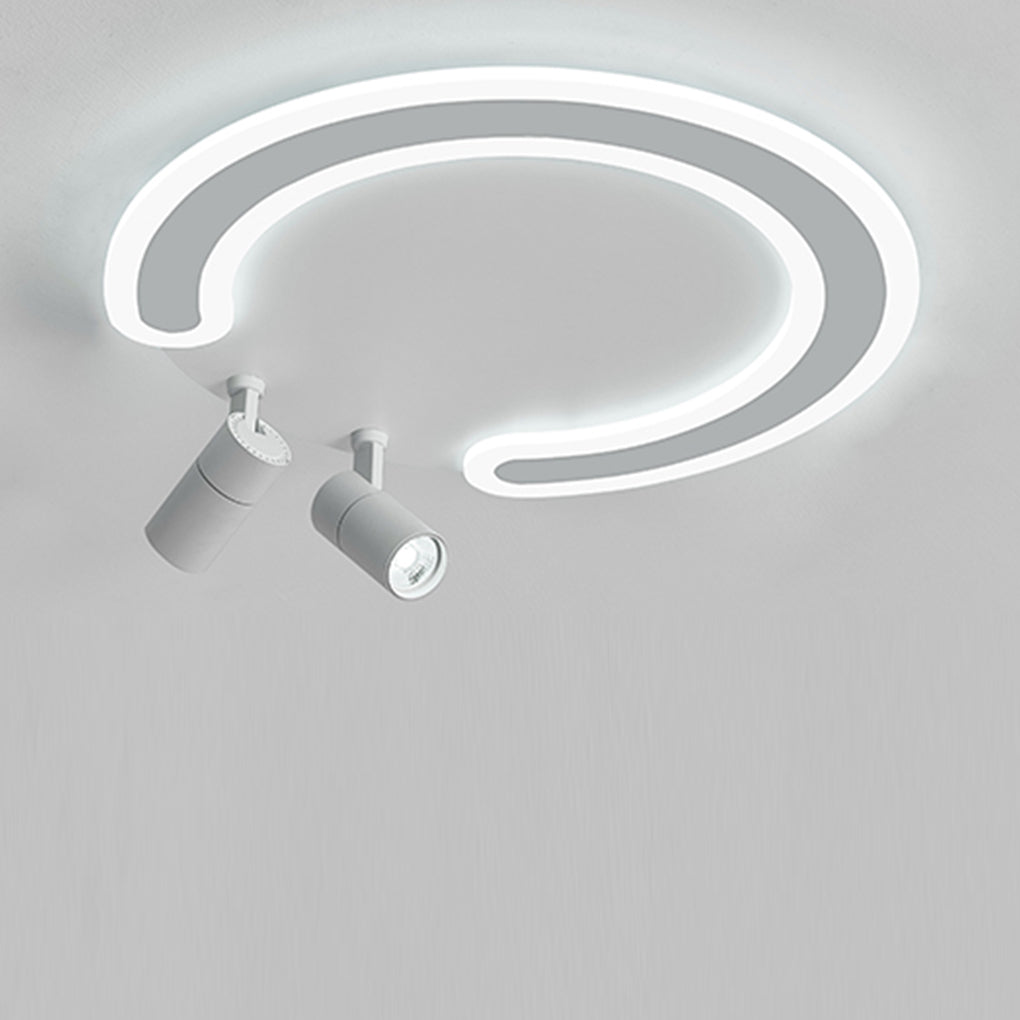 Modern White Arc Flush Mount Ceiling Light with Adjustable Spotlight for Study and Bedroom