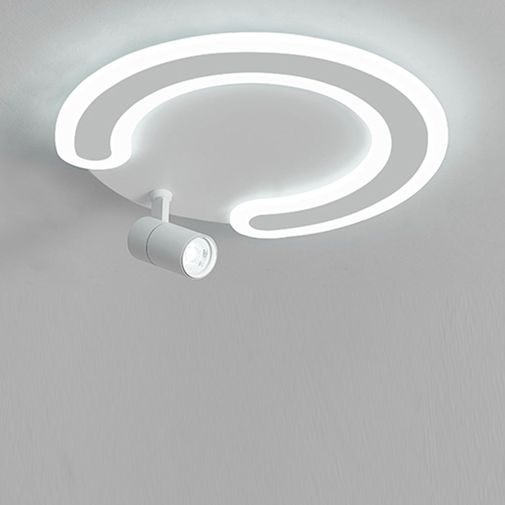 Modern White Arc Flush Mount Ceiling Light with Adjustable Spotlight for Study and Bedroom