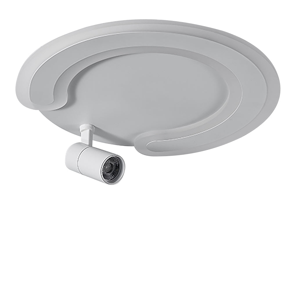 Modern White Arc Flush Mount Ceiling Light with Adjustable Spotlight for Study and Bedroom