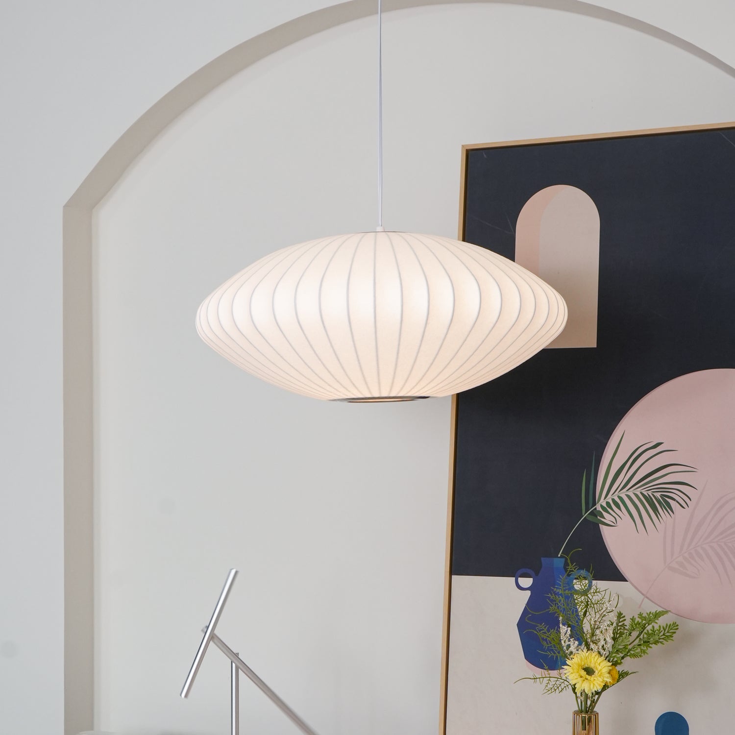 Modern White Bubble Swag Pendant Light Geometric Plug In Hanging Lamp for Indoor Decor