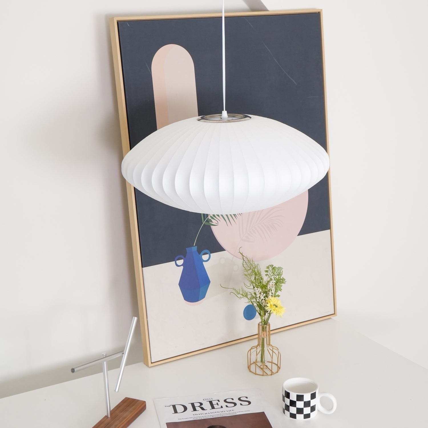 Modern White Bubble Swag Pendant Light Geometric Plug In Hanging Lamp for Indoor Decor