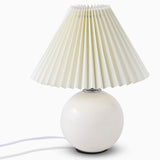 Modern White Ceramic Table Lamp with Pleated Fabric Shade for Bedroom and Living Room