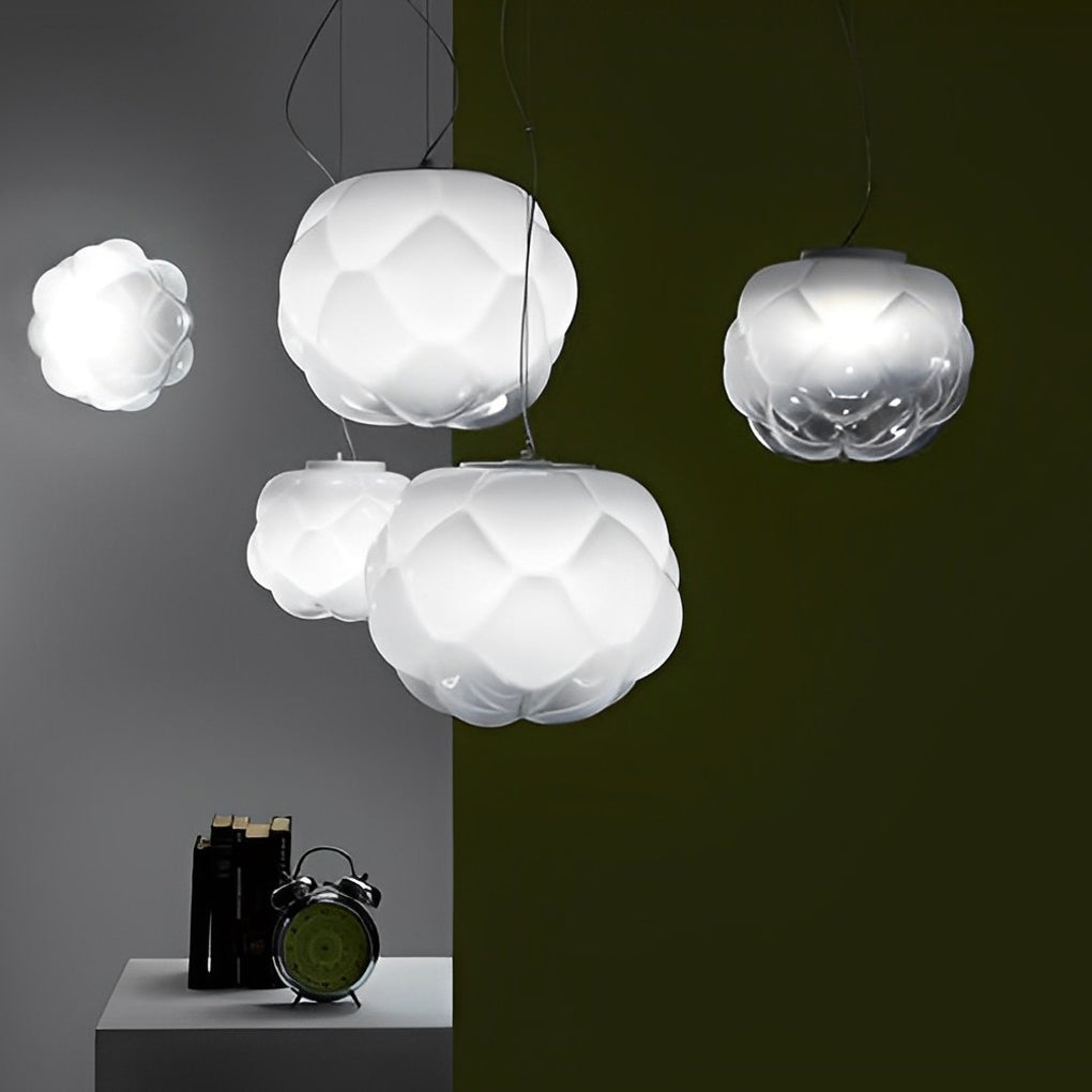 Modern White Cloud Shaped Glass Pendant Light Round LED Chandelier for Dining Room Bedroom