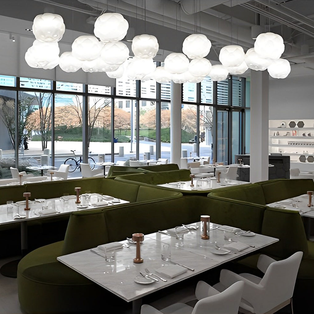 Modern White Cloud Shaped Glass Pendant Light Round LED Chandelier for Dining Room Bedroom
