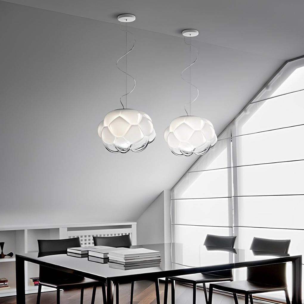 Modern White Cloud Shaped Glass Pendant Light Round LED Chandelier for Dining Room Bedroom