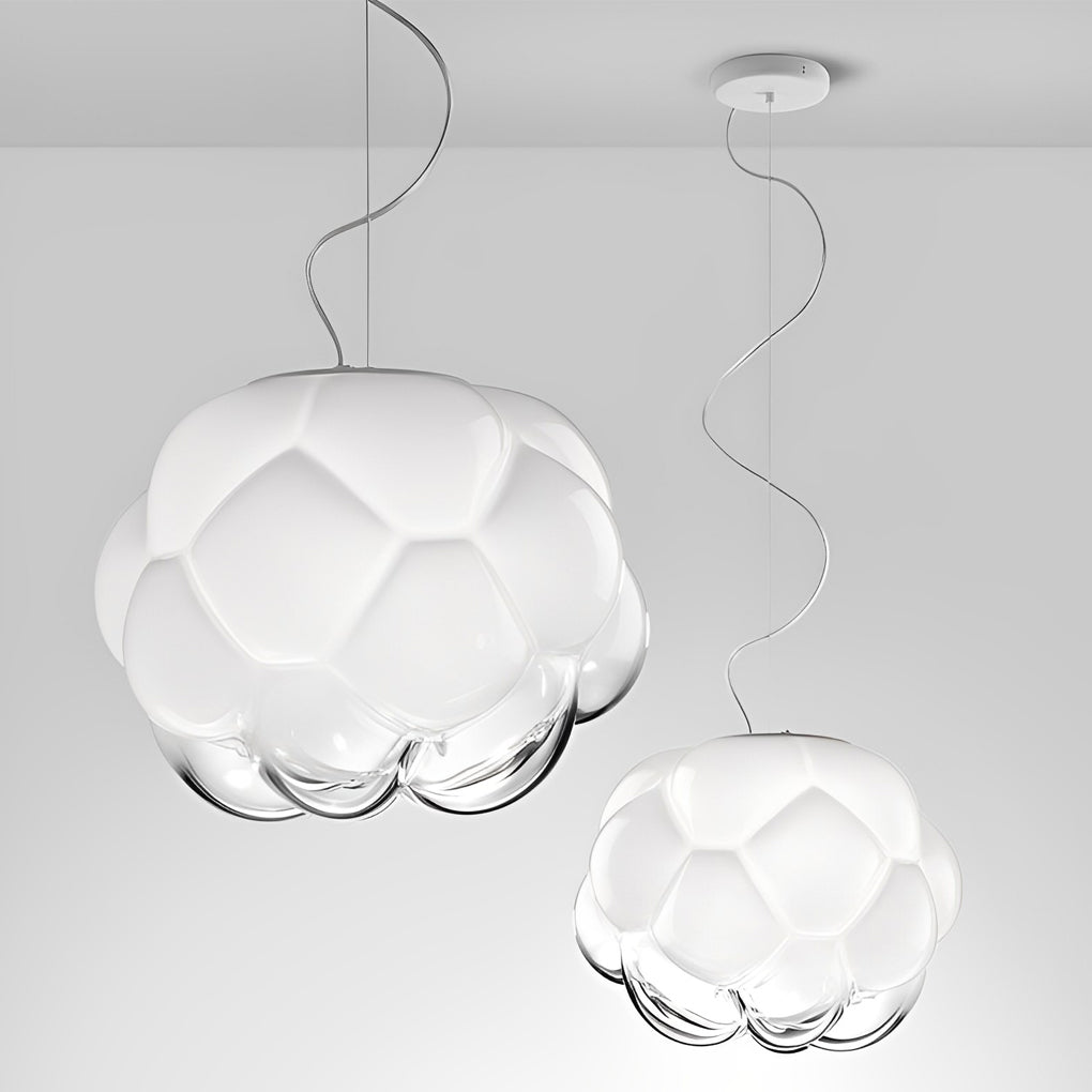 Modern White Cloud Shaped Glass Pendant Light Round LED Chandelier for Dining Room Bedroom