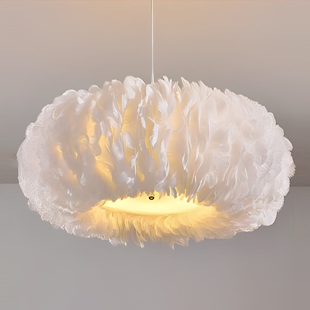 Modern White Feather Pendant Light Creative Minimalist Chandelier for Bedroom and Living Room