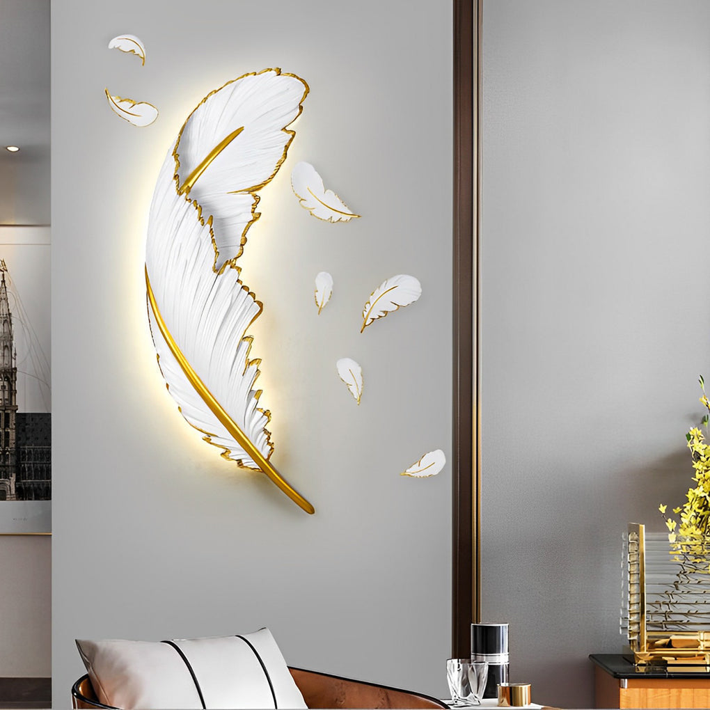 Modern White Feather Resin LED Wall Sconce Dimmable Art Decor Lighting for Living Room
