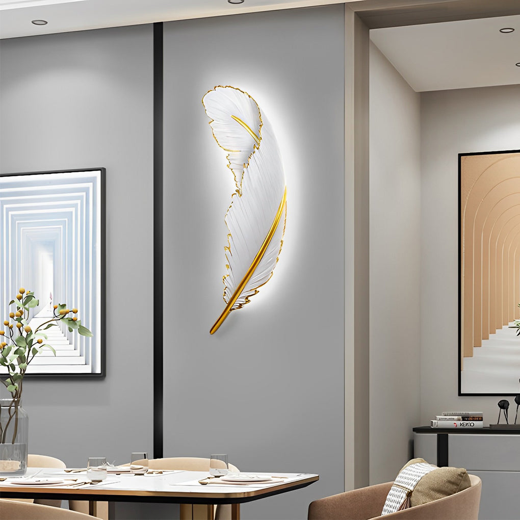 Modern White Feather Resin LED Wall Sconce Dimmable Art Decor Lighting for Living Room