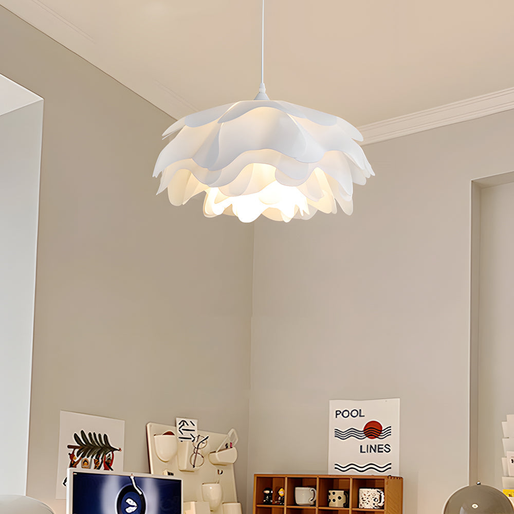 Modern White Flower Pendant Light with 3 Step Dimming and Adjustable Hanging Cord for Dining Room