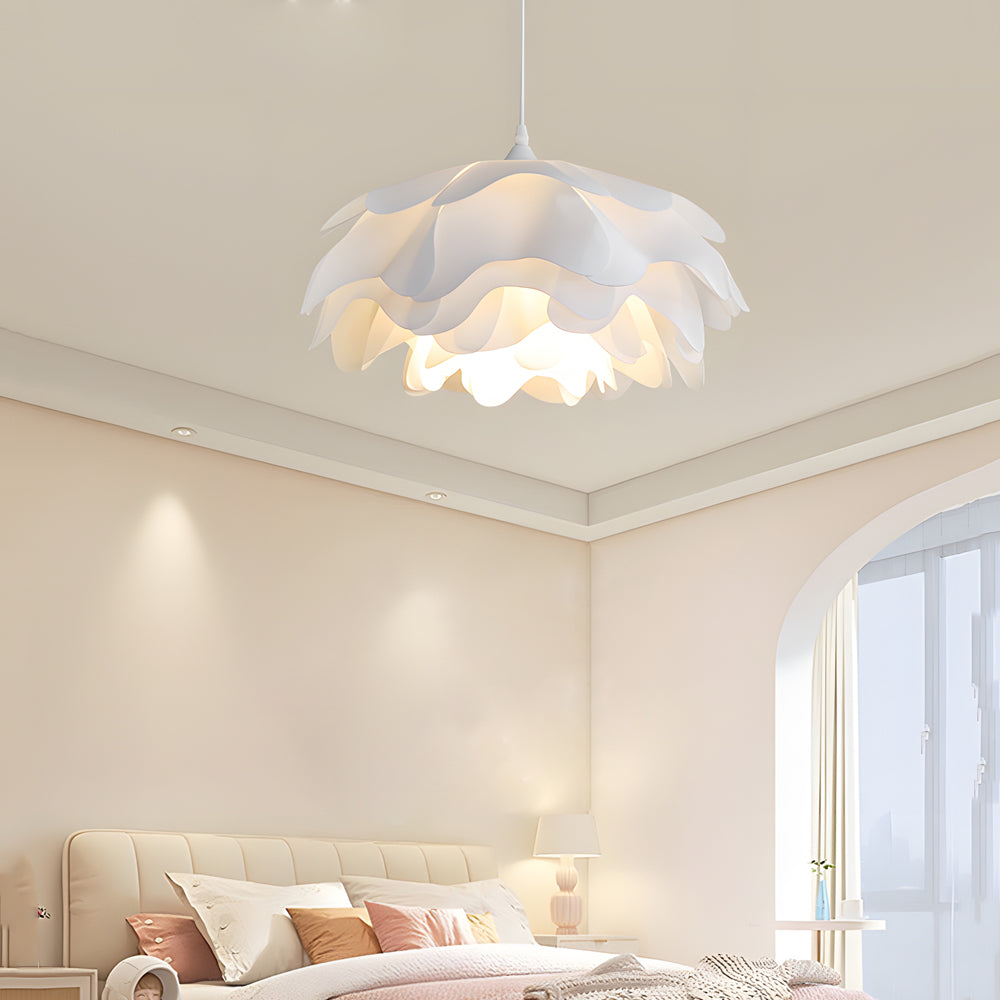 Modern White Flower Pendant Light with 3 Step Dimming and Adjustable Hanging Cord for Dining Room
