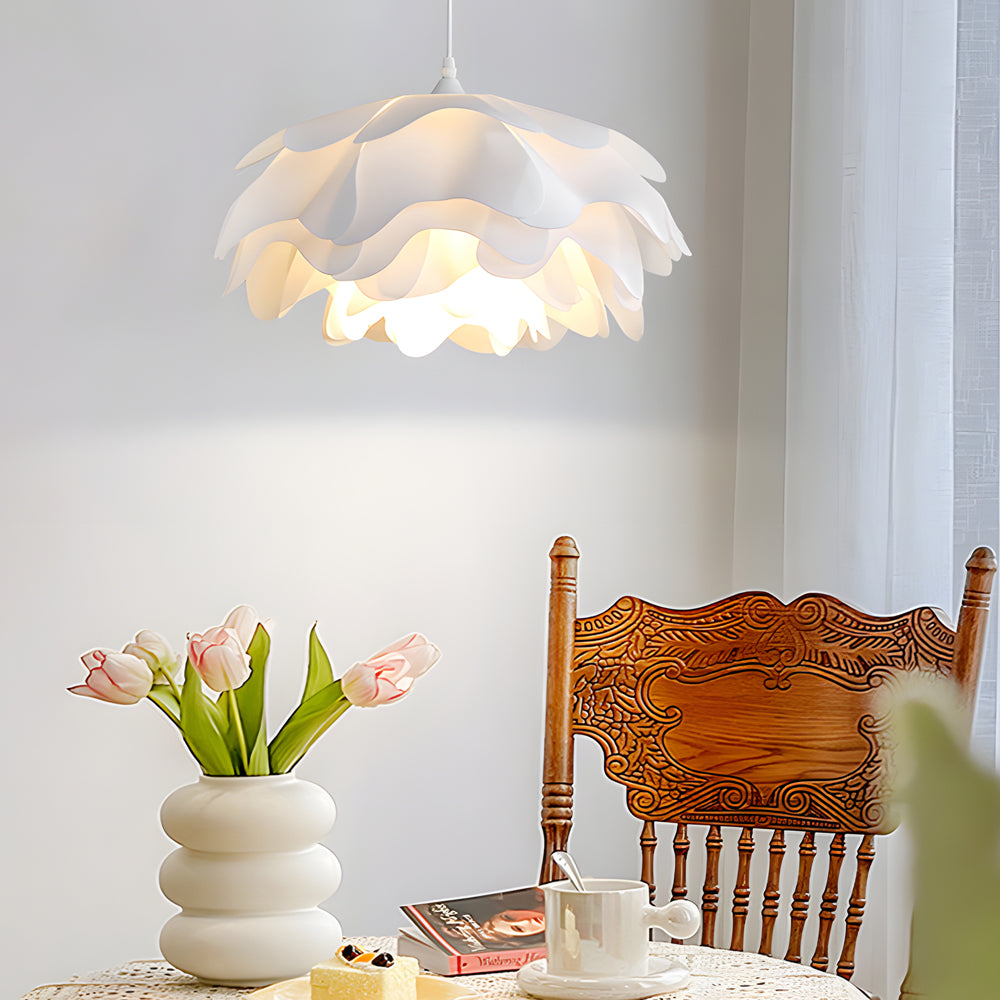 Modern White Flower Pendant Light with 3 Step Dimming and Adjustable Hanging Cord for Dining Room