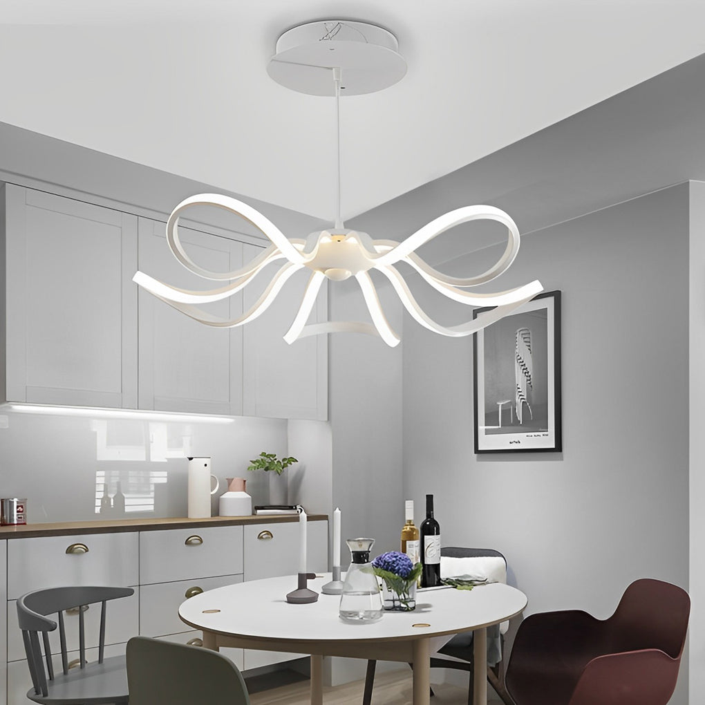 Modern White Flower Petal LED Chandelier Nordic Stepless Dimming Flush Mount Ceiling Light