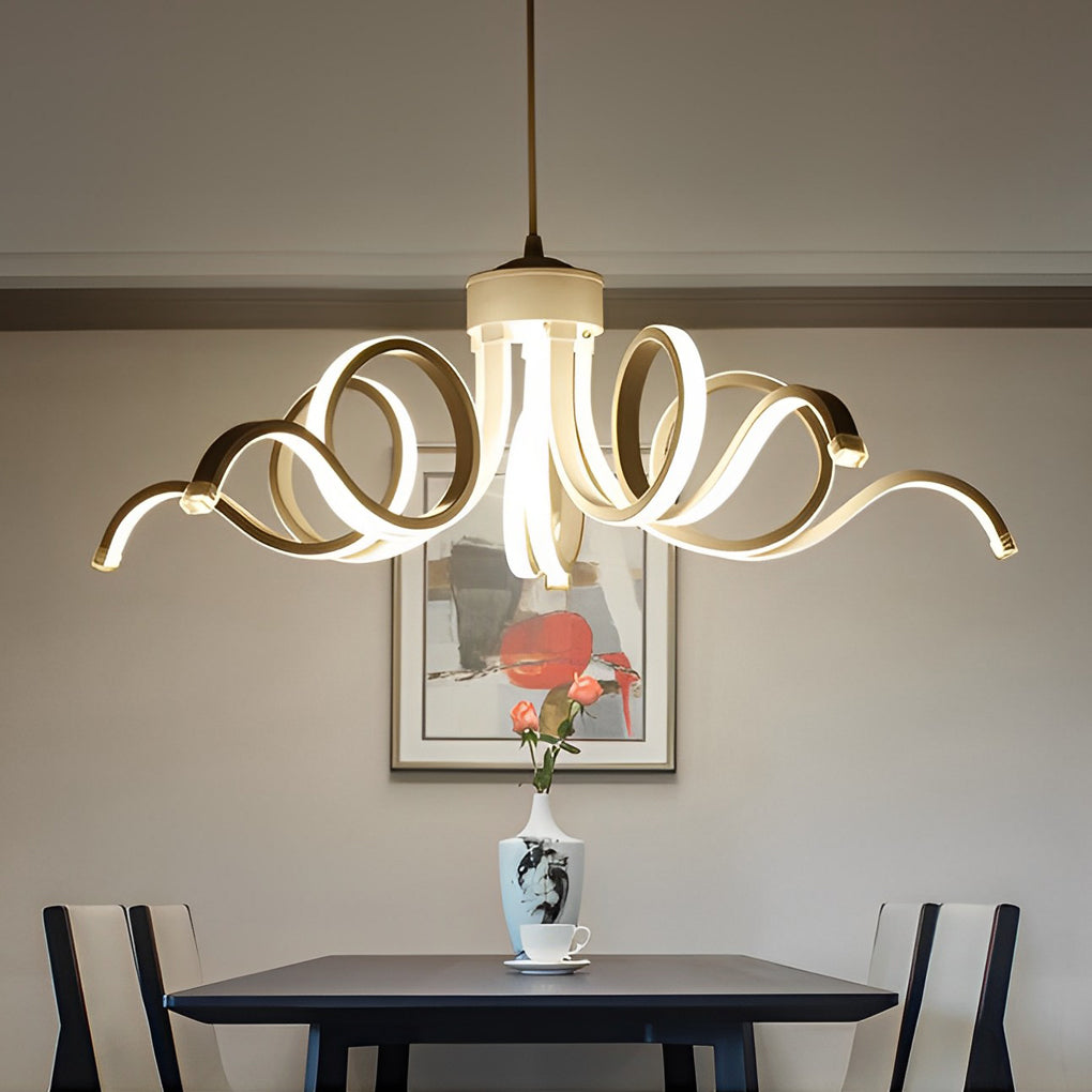 Modern White Flower Petal LED Chandelier Nordic Stepless Dimming Flush Mount Ceiling Light