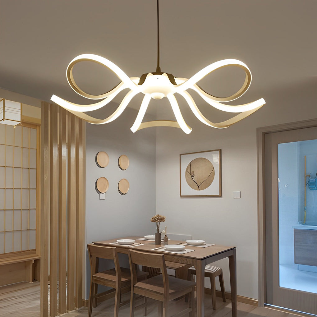 Modern White Flower Petal LED Chandelier Nordic Stepless Dimming Flush Mount Ceiling Light