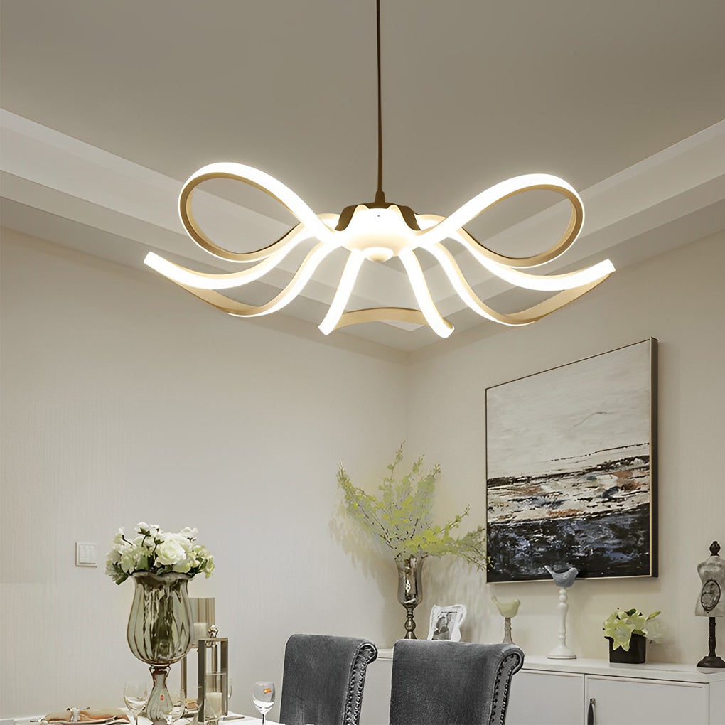 Modern White Flower Petal LED Chandelier Nordic Stepless Dimming Flush Mount Ceiling Light